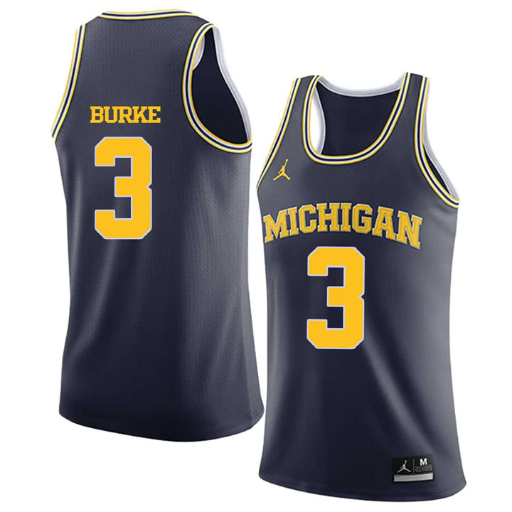 University of Michigan 3 Trey Burke Navy College Basketball Jersey Dzhi